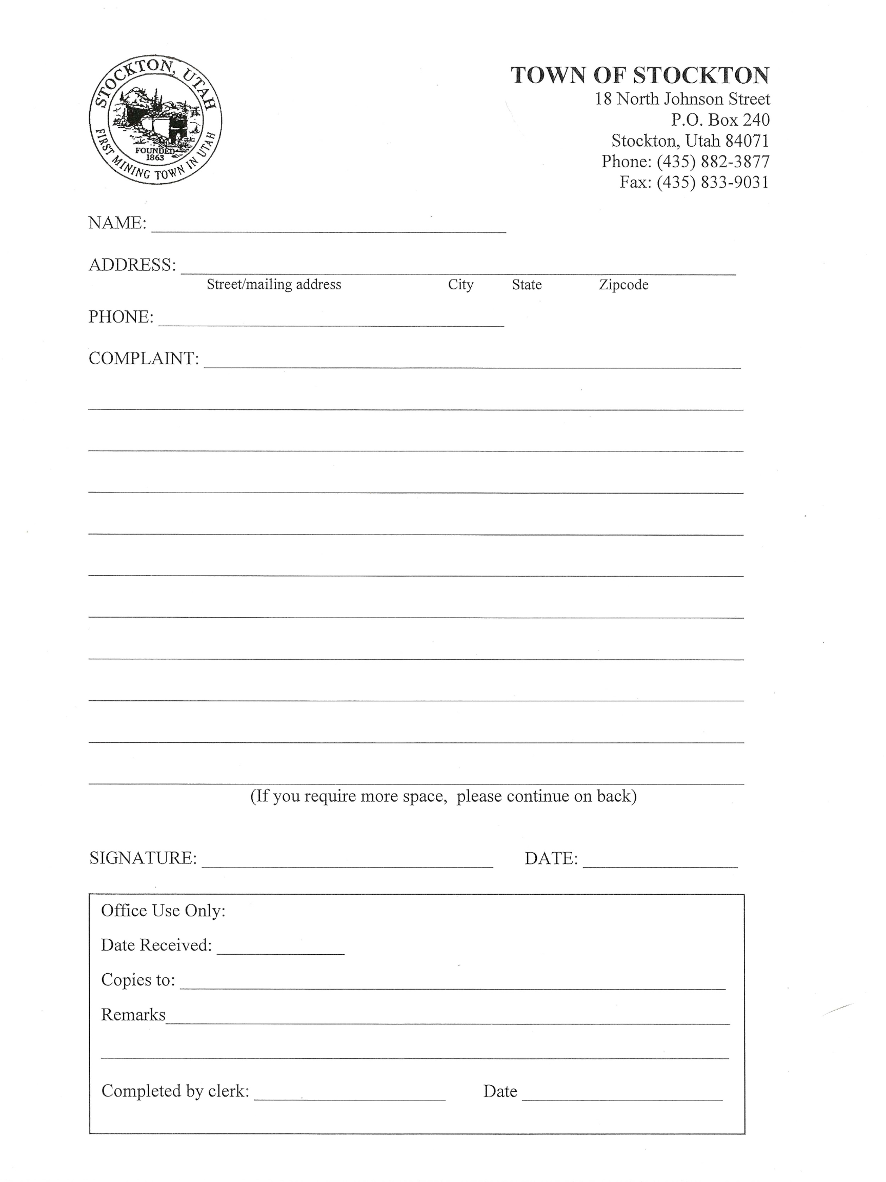 Stockton Complaint form Poster